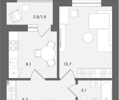 1-к. квартира, 33&nbsp;м²