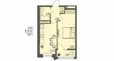 1-к. квартира, 32&nbsp;м²