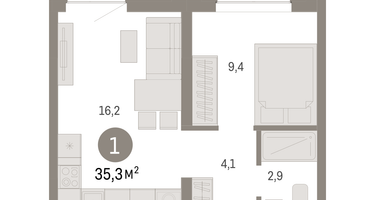 1-к. квартира, 35 м²