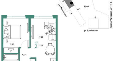 2-к. квартира, 37 м²