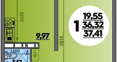 1-к. квартира, 37&nbsp;м²