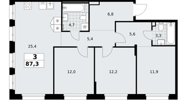 3-к. квартира, 87&nbsp;м²