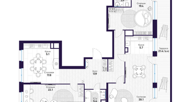 3-к. квартира, 131 м²