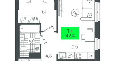 1-к. квартира, 42&nbsp;м²