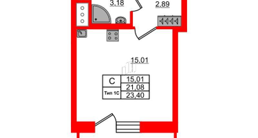 Студия, 21&nbsp;м²