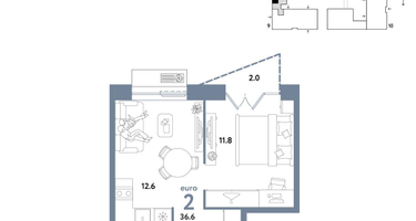 2-к. квартира, 36&nbsp;м²