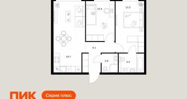 2-к. квартира, 56 м²