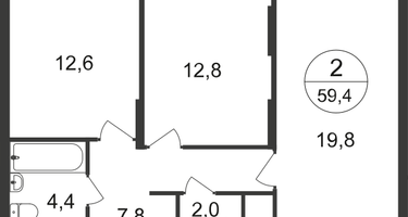 2-к. квартира, 59 м²