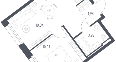 1-к. квартира, 34&nbsp;м²