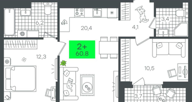 2-к. квартира, 60&nbsp;м²