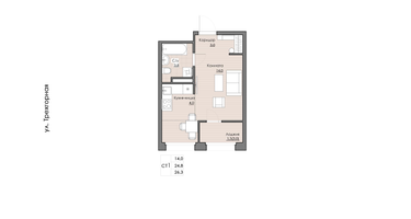 1-к. квартира, 26&nbsp;м²