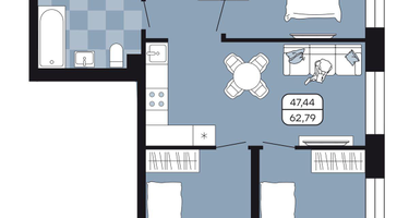 Студия, 62&nbsp;м²