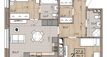 2-к. квартира, 75&nbsp;м²