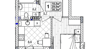 1-к. квартира, 30 м²