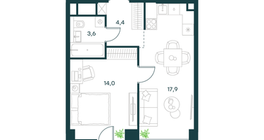 1-к. квартира, 40&nbsp;м²