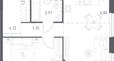 Студия, 44&nbsp;м²