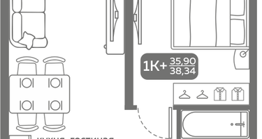 1-к. квартира, 35 м²