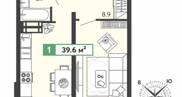 1-к. квартира, 39&nbsp;м²