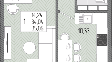 1-к. квартира, 35&nbsp;м²