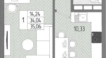 1-к. квартира, 35&nbsp;м²