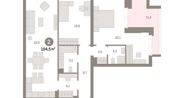 2-к. квартира, 104 м²