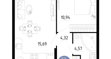 1-к. квартира, 38&nbsp;м²