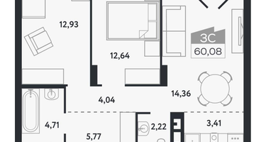 3-к. квартира, 60&nbsp;м²