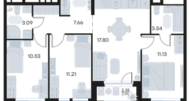 3-к. квартира, 66 м²