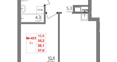 1-к. квартира, 36 м²