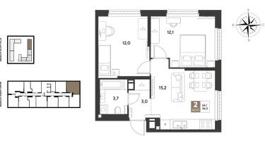 2-к. квартира, 46&nbsp;м²