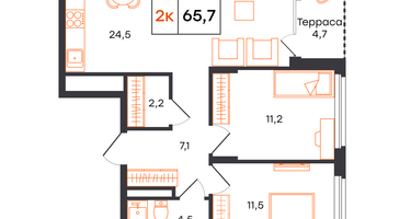 2-к. квартира, 65&nbsp;м²