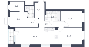 3-к. квартира, 91&nbsp;м²
