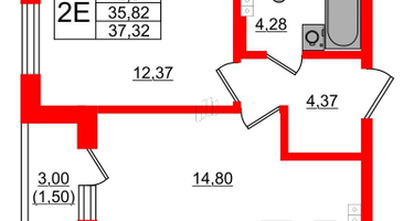 1-к. квартира, 36&nbsp;м²