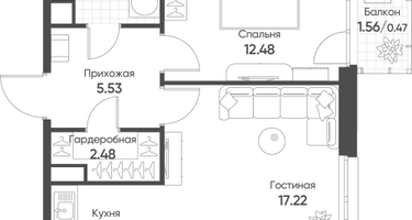 2-к. квартира, 48&nbsp;м²
