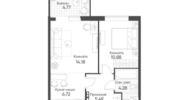 2-к. квартира, 42&nbsp;м²
