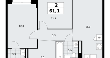 2-к. квартира, 61&nbsp;м²