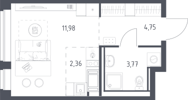 Студия, 22&nbsp;м²