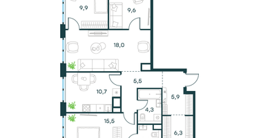 4-к. квартира, 89&nbsp;м²