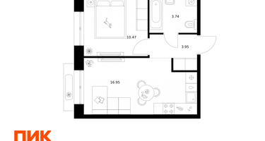 1-к. квартира, 35&nbsp;м²