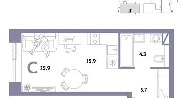 1-к. квартира, 25&nbsp;м²