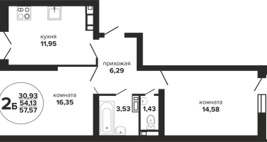 2-к. квартира, 59&nbsp;м²