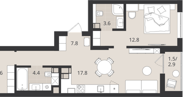 2-к. квартира, 57&nbsp;м²
