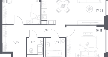 2-к. квартира, 53&nbsp;м²