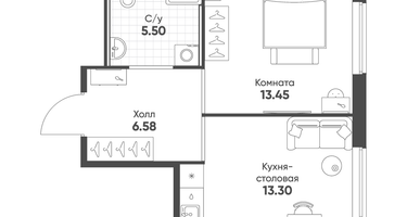1-к. квартира, 38&nbsp;м²