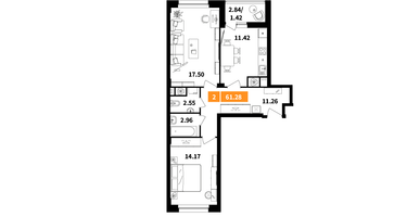 2-к. квартира, 61 м²