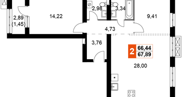 2-к. квартира, 67&nbsp;м²
