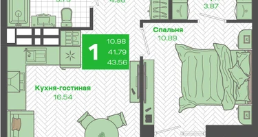 1-к. квартира, 41&nbsp;м²