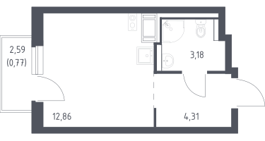 Студия, 21&nbsp;м²