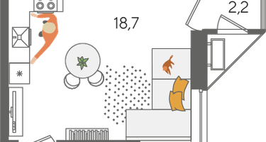 1-к. квартира, 43 м²