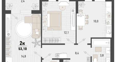 2-к. квартира, 50&nbsp;м²